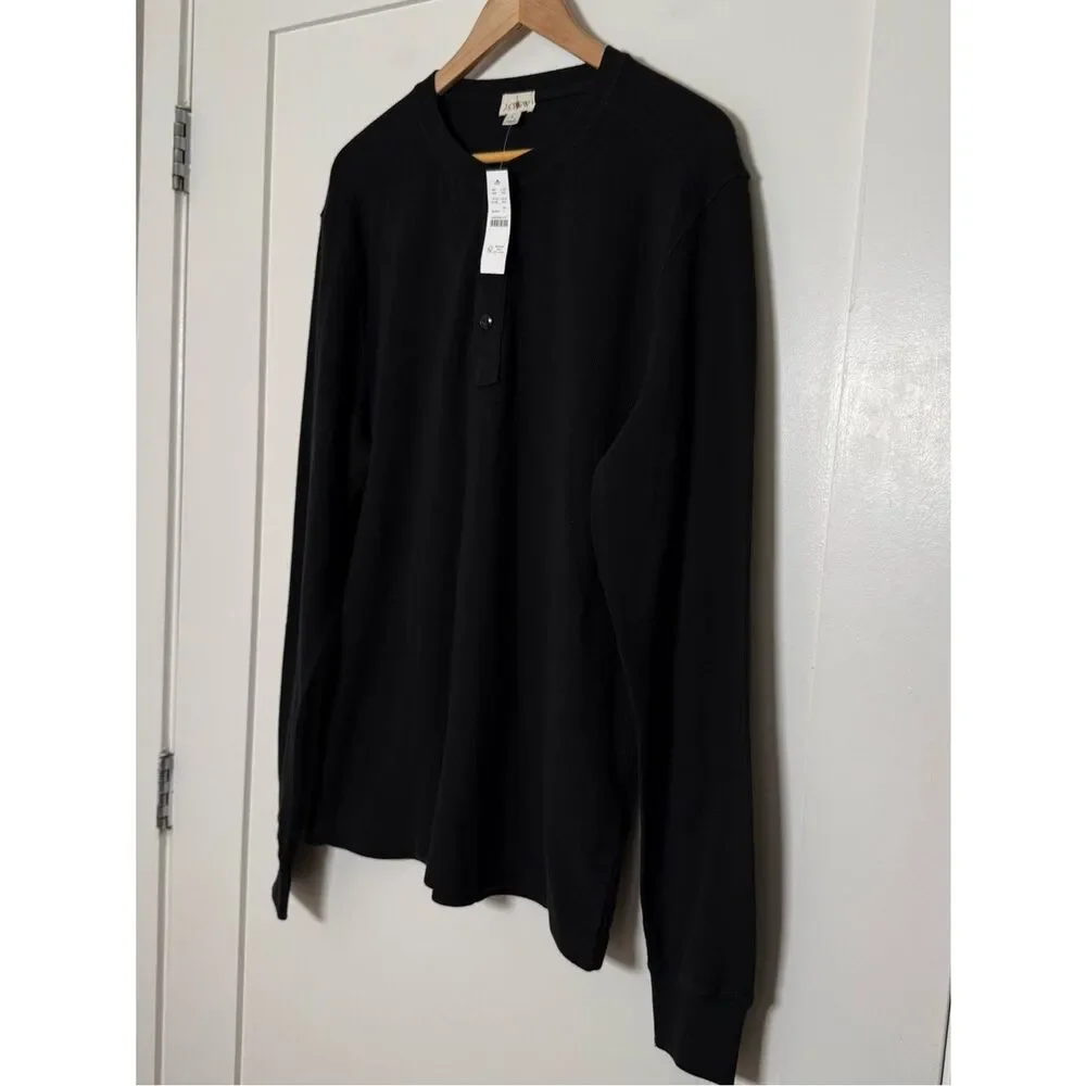 NWT J Crew Oarsman Jacquard Rib-knit Henley Shirt Mens Sz L Black Preppy CL754